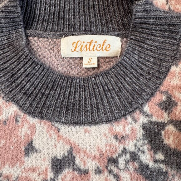 Listicle Gray Skies Floral Sweater, Small, Crew Neck Knit Ribbed Grandmacore - Picture 4 of 13